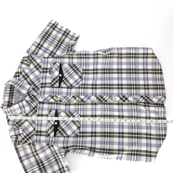 Most Official Seven MO7 Mens Checkered Button Down Short Sleeve Shirt - Size L - Picture 10 of 12